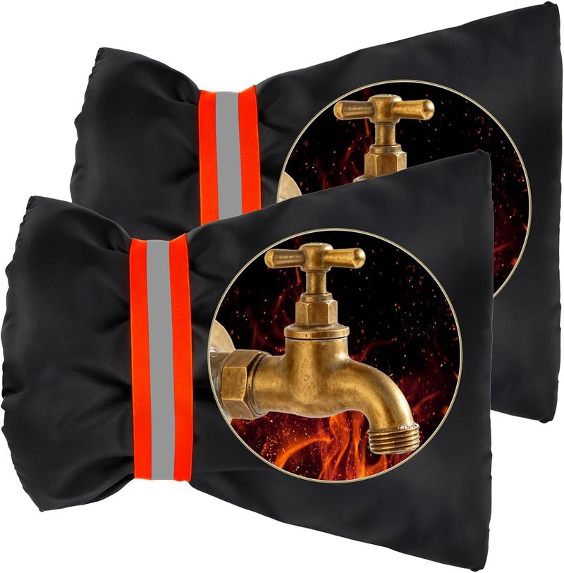 LLWAN 2 Pack Outdoor Faucet Covers for Winter, 6.7" W x 8.3" H Outdoor Water Faucet Cover Socks for Winter Freeze Protection Pipe Reusable Waterproof Insulated Spigot Covers with Reflective Strips, Black - Image 1